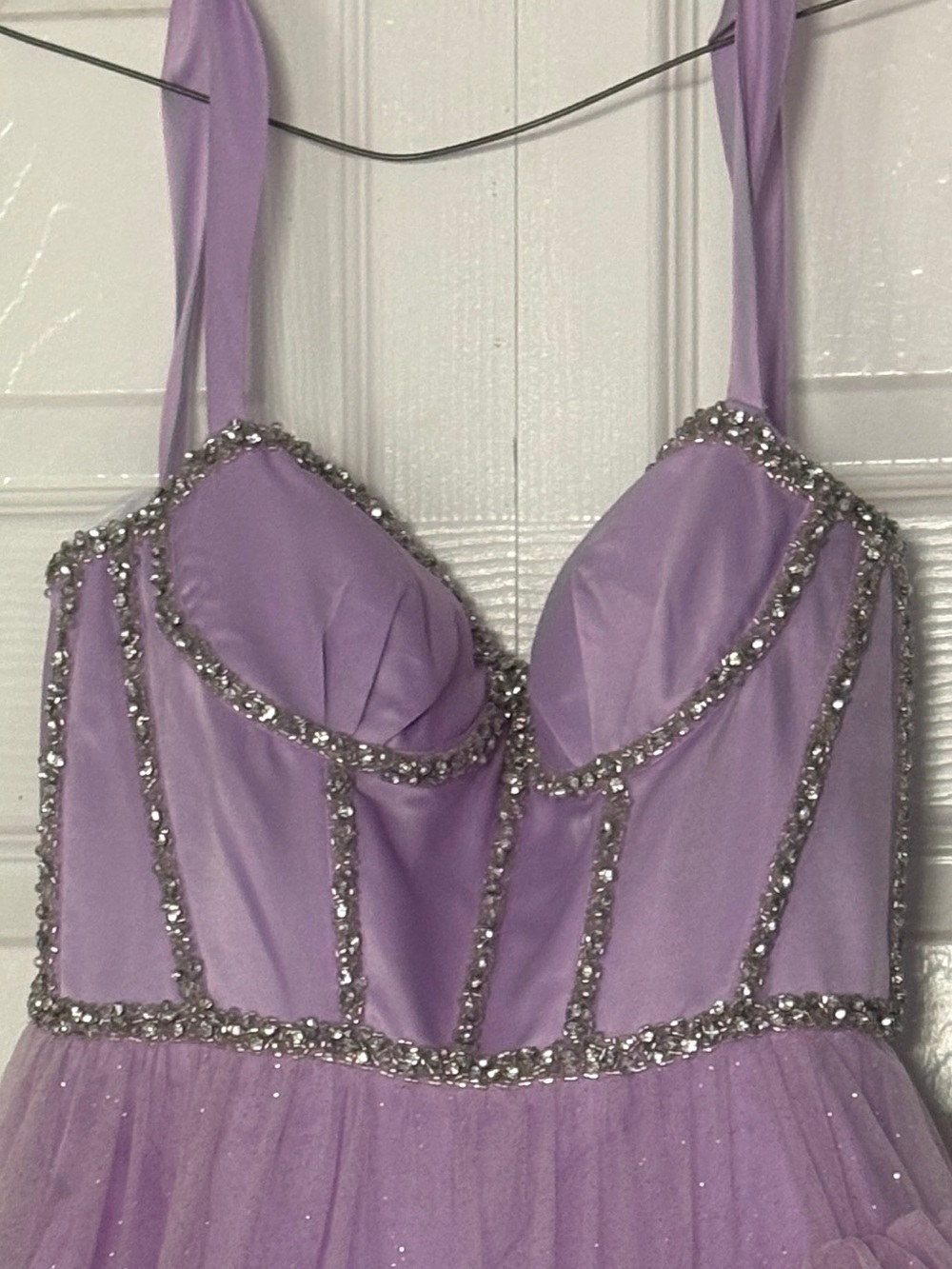 Lavender Tiered Tulle Prom Dress with Beaded Corset - Picture 5 of 5